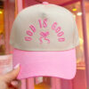 Pink GOD IS GOOD Embroidered Bow Color Block Baseball Cap
