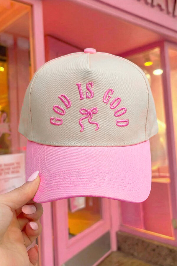 Pink GOD IS GOOD Embroidered Bow Color Block Baseball Cap