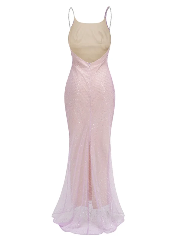Sequins Backless Beaded Mesh Long Dress Slim Fit Celebrity Evening Party Gowns