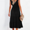 Rose Shirred Pleated Square Neck Sleeveless Midi Dress