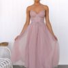 Elegant and sexy suspender mesh party evening dress