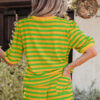 Pink Stripe Puff Short Sleeve T Shirt Matching Shorts Set