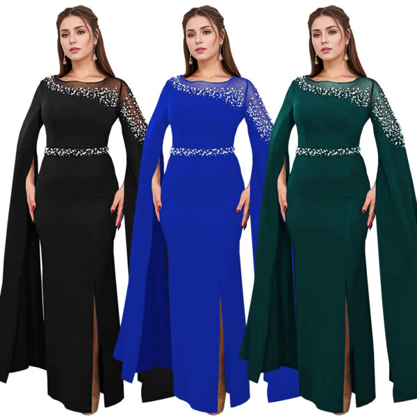 Cape sleeve evening gown dress
