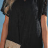 Black Floral Lace Overlay Tassel Tie Short Sleeve Beach Vacation Loose Maxi Dress