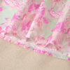 Pink Ribbon Knot Front Floral Short Puff Sleeve Blouse