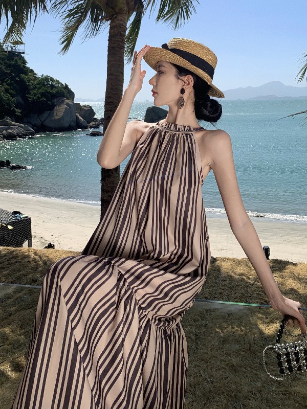 Women's Striped Dresses Summer Party Club A-line Dress Elegant Female Vintage  Off Shoulder One Piece Dress Clothes
