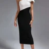 Bow Knot Single Shoulder Bandage Bodycon Midi Dresses
