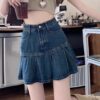 Vintage High-Waisted Denim Pleated Skirt for Women