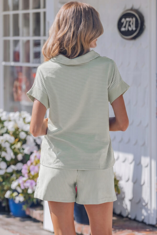 Pink Stripe Dolman Sleeve Polo Shirt and Drawstring Shorts Set