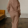 Light Grey Polo Collar V Neck Pullover and Drawstring Sweatpants Set