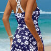 Blue Crossed Back Floral Print Asymmetric Knot Side One Piece Swimsuit