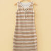 Sky Blue Stripe Tie V Neck Sleeveless Side Slit Midi Dress