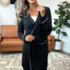 Black Contrast Trim Hooded Lounge Cardigan and Pants Set