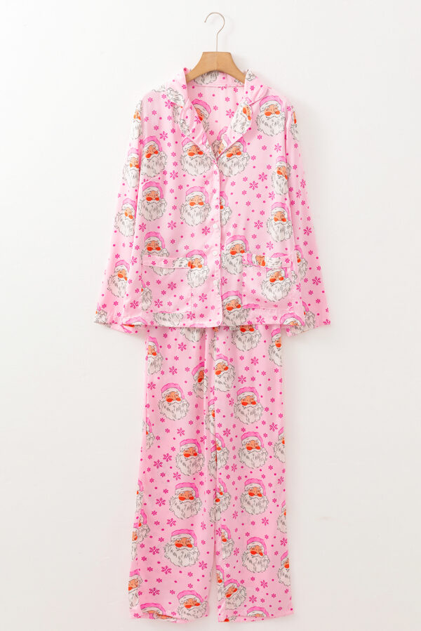 101729231-8e35ce58cacb4eba.jpg Pink Santa Claus Snowflake Long Sleeve Shirt Christmas Pajama Set