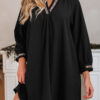 Black Contrast Trim V Neck Bracelet Sleeve Shift Mini Dress