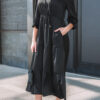 Black Flounced Bracelet Sleeve V Neck Tiered Maxi Dress