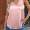 Pink Deep V Neck Loose Tank Top