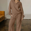 Light Grey Polo Collar V Neck Pullover and Drawstring Sweatpants Set