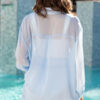 Beau Blue Sheer Tunic Shirt Drawstring Shorts 2pcs Swim Cover Up