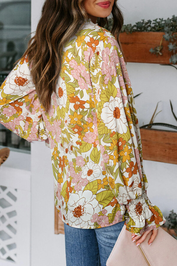 Blue Cakewalk Floral Smocked Blouse