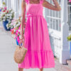 Bonbon Solid Color Ruffle Trim High Waist Sleeveless Maxi Dress