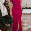 Pitaya Pink One Shoulder Thigh High Split Bodycon Sequin Gown