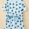 Black Polka Dot Print Loose Tee Drawstring Elastic Waist Short Set