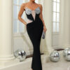 Fashionable sexy V-neck diamond chest cup mesh backless bandage dress