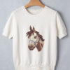 White Wild West Horse Head Printed Short Sleeve Sweater