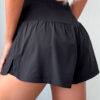 Black Solid Color Ribbed Patchwork High Waist Athletic Shorts