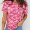 Pink Camouflage Print Crew Neck T Shirt