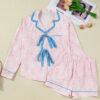 Pink Bow Tie Front Christmas Nutcracker Long Sleeve Shirt Shorts Pajama Set