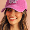 Rose Red Bow Knot Patchwork Washed Adjustable Baseball Cap