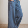 Ashleigh Blue Mineral Wash Drawstring Retro High Waist Wide Leg Western Pants