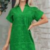 White Solid Color Eyelet Embroidered T Shirt Mini Dress
