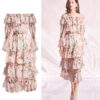 Pink Lily Flower Printed Layered Midi Dress