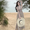 Striped High Waist Party Evening Dress