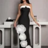 Bandage skirt strapless black and white patchwork large floral long skirt