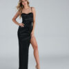 Pleated Slit Evening Dress Fitted Dress
