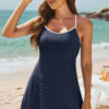Russet Orange Color Block Edge Ribbed Pocketed Lined Swim Dress