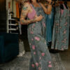 Blue Beau Floral Print Pleated High Waist Wide Leg Denim Jumpsuit