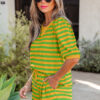 Pink Stripe Puff Short Sleeve T Shirt Matching Shorts Set