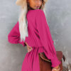 Rose Tie Knot V Neck Puff Long Sleeve Romper