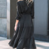 Black Flounced Bracelet Sleeve V Neck Tiered Maxi Dress