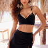 Black Crossover Tie Back Halter Bikini with Swim Bottoms