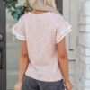 Clearly Aqua Twilled Print Lace Trim Ruffled Short Sleeve Blouse