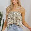 White Boho Floral Spaghetti Strap Ruffle Summer Tank Top