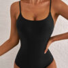 Dearlove Black Thin Strap Strappy Lace-up Open Back One Piece Swimsuit