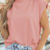 Orange Solid Color High Neck Cap Sleeve Loose Top