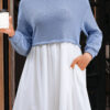Sky Blue Stripe Patchwork Pleated High Waist Loose Mini Dress